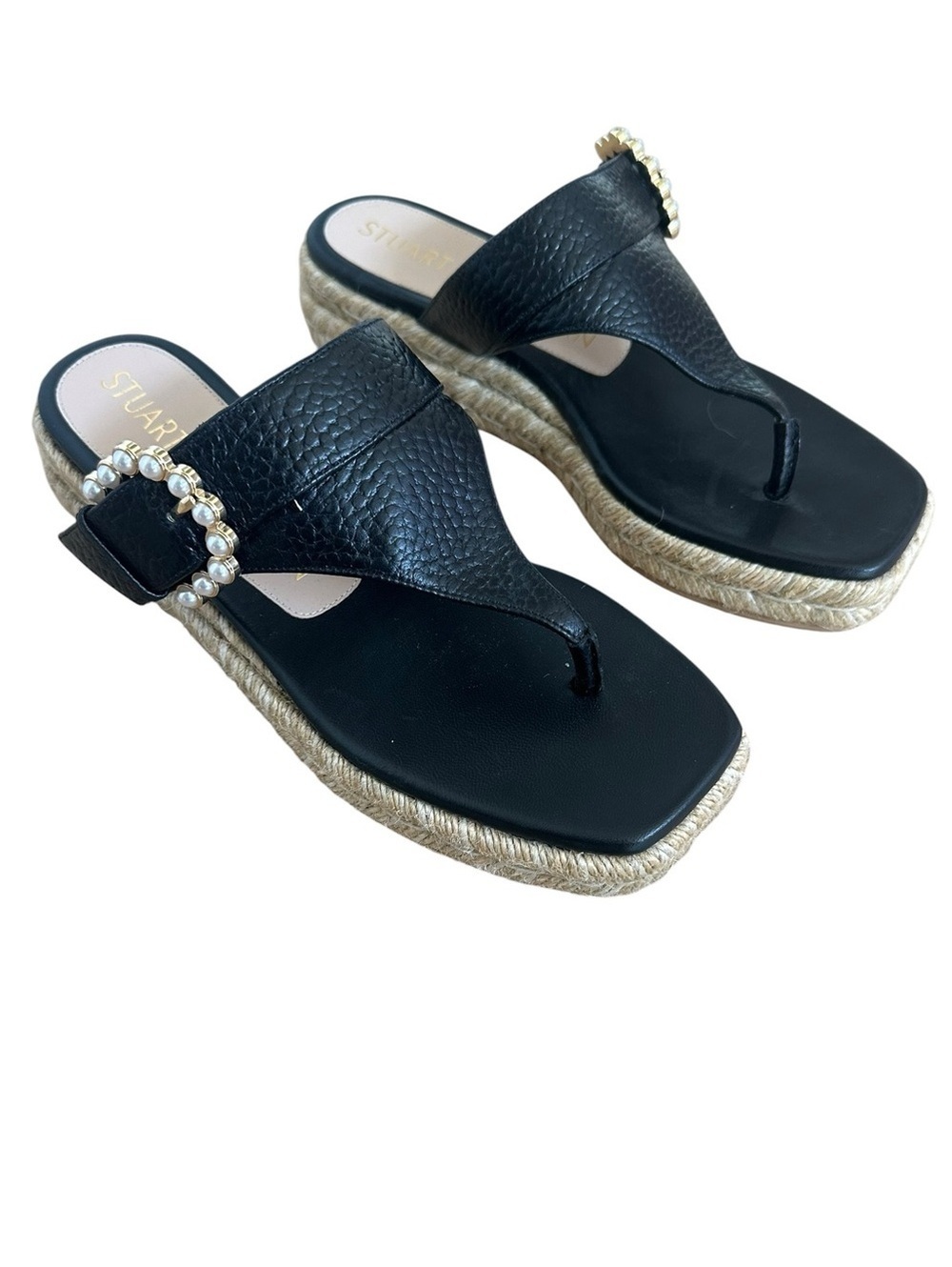 Stuart Weitzman Pearl Buckle Espadrille Sandal